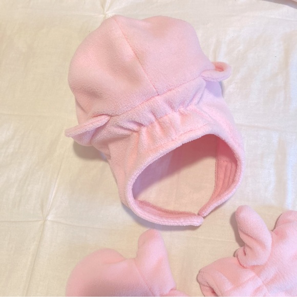 Infants Pink Double Layered Fleece Hat & Mittens - Picture 3 of 6